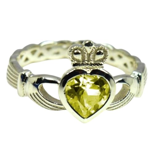 Image of Choose Your Color Natural Gemstone Irish Claddagh Silver Ring Friendship Love 55 Carat Brand Size 5 to 12