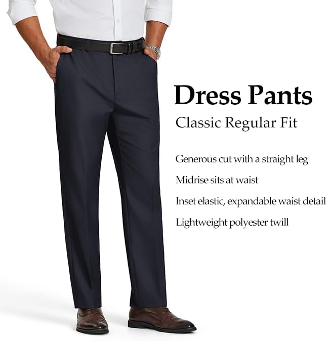 COOFANDY Mens Dress Pants Classic Fit Flat Front Suit Pants Expandable Waist Straight Dress Slacks - Image 4
