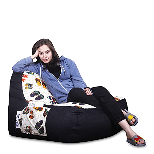 Image of Style Homez Urban Design Denim Canvas Abstract Printed Bean Bag XXL Size Filled with Beans Fillersr