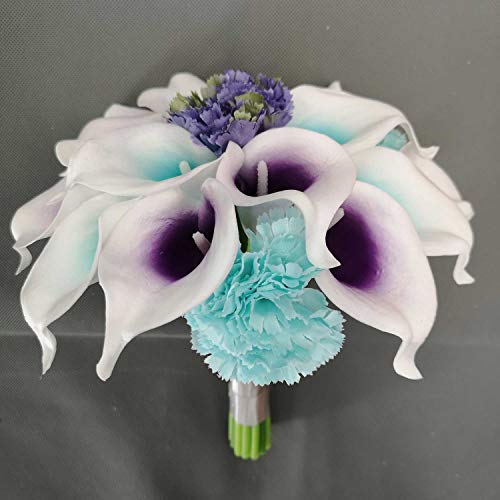 Lily Garden Artificial Calla Lily Flowers Wedding Bouquet With Ribbon (Purple And Turquoise Picasso) #TOP1