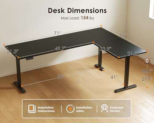 Image of OffiGo 71 Inch Reversible L Shaped Electric Standing Desk, Black