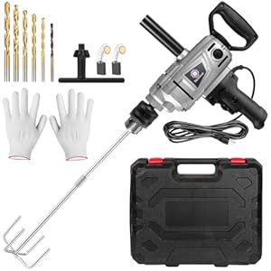 1100W 10-Amp Corded Heavy Duty Drill Mixer Set, Mixing Drill Machine with Spade Handle for Drilling and Mixing, Variable Speeds Concrete Mud Mixer, for Mixing & Drilling