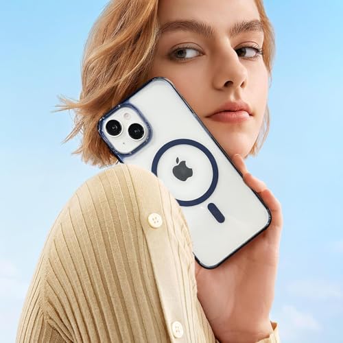 Image of VONZEE Translucent Clear Back Cover Compatible with (iPhone 15 Case)(2023), PC Shockproof Scratch Resistant, Non-Yellowing, Support Mag-Safe Wireless Magnetic Charging - Blue|6.1''
