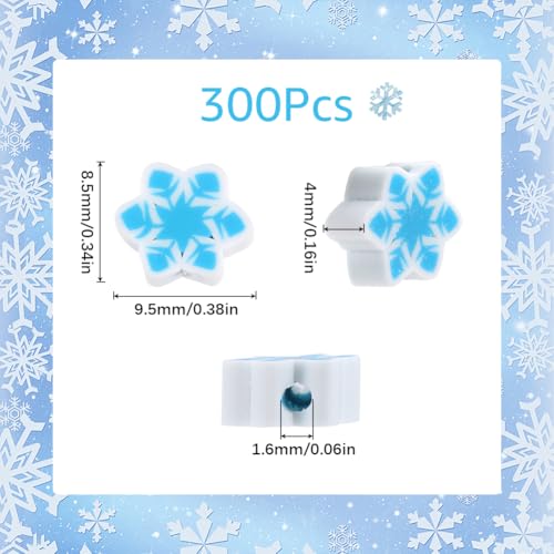 SUNNYCLUE 1 Box 300Pcs 10mm Snowflake Beads Christmas Polymer Clay Beads Cute Blue White Xmas Flat Loose Spacer Beads Bulk for jewellery Making Diy Bracelet Necklace Chocker Craft Supplies Party Decor - Image 2