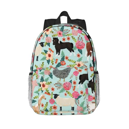 Sac à dos d'école confortable imprimé animal de la ferme avec rangement ordinateur portable