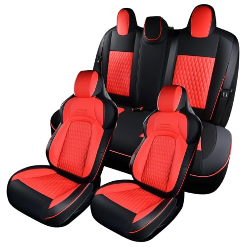 Image of Coverado Car Seat Covers for Tesla Model 3, Full Set 5 Seater, Leatherette Car Seat Covers Front Seats and Back Custom for Tesla Model 3 2024-2025 New BlackRed