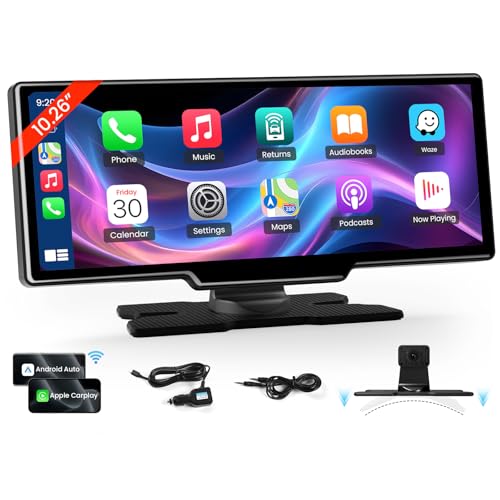 TECXERLLON 10.26'' Wireless Carplay Screen for Car,...