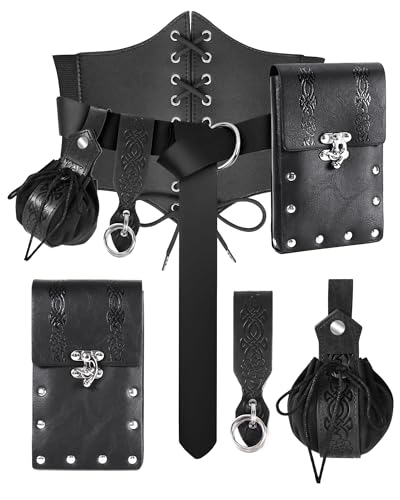 PARTTELY 5Pcs Corset Belt Renaissance Costume Women Pirate Accessories Lace-up Renaissance Corset with Belt Bag Pirate Costume Women for Cosplay