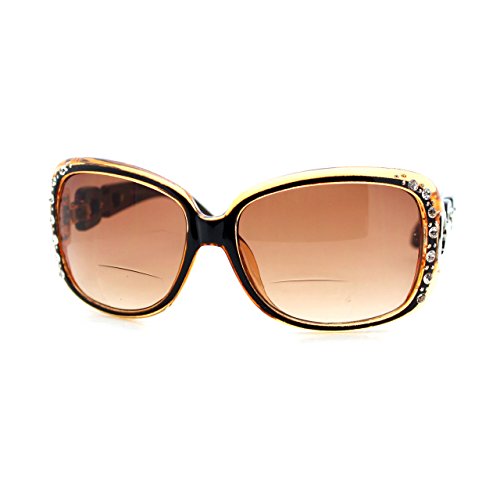 JuicyOrange Womens Bifocal Lens Sunglasses Oversized Square Rhinestone Frame (Brown, 2.75)