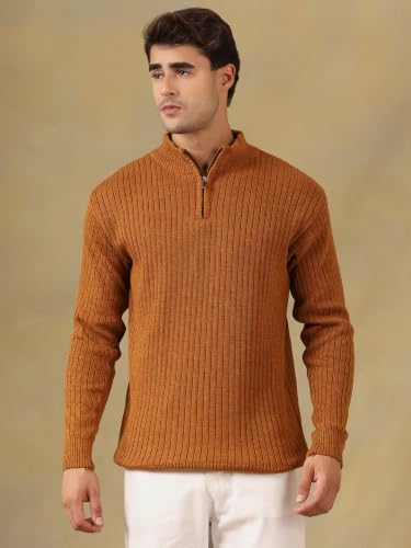 Image of Kvetoo Men High Neck Zipper Full Sleeve Woolen Winter Sweater