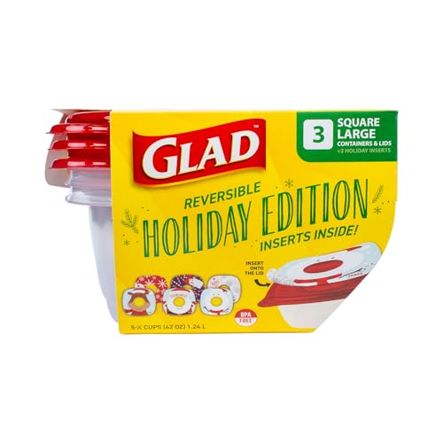 Glad GladWare Holiday Food Storage Containers Large Square 42 Oz 3 Count