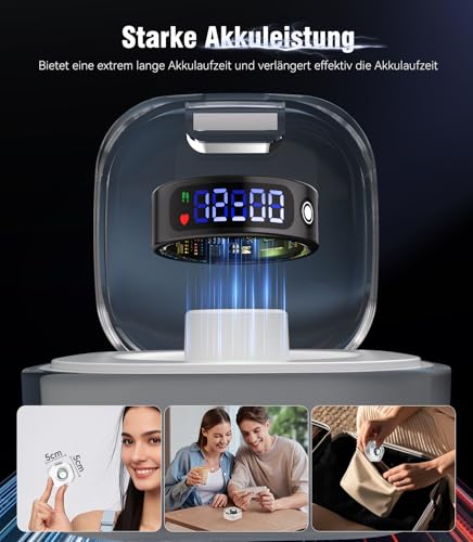 Image of 7.0 Smart Ring with LED Screen【5ATM Waterproof】【5.3+EDR Technology - 0.1%± Error】 Smart Ring for Men and Women to Monitor Sleep, Heart Rate, Black 13#