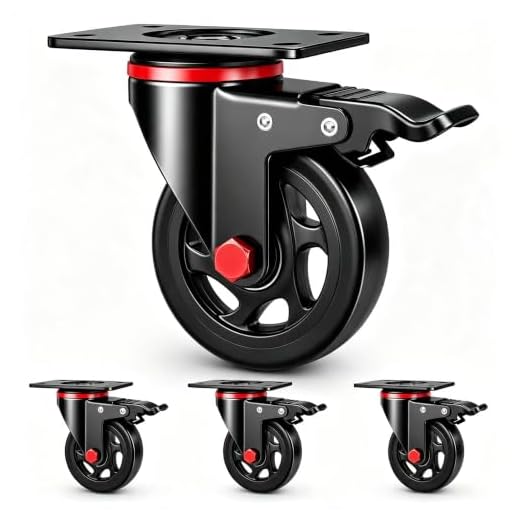 FVCLBZ 4 Inch Caster Wheels with Brake, 2400 lbs Capacity, Set of 4 Heavy Duty Outdoor Caster Wheels, Industrial Swivel Plate Mount for Furniture, Workbench, Yard Cart, Garage, with mounting Hardware