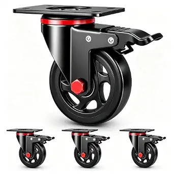 4 Inch Caster Wheels with Brake, 2400 lbs Capacity, Set of 4 Heavy Duty Outdoor Caster Wheels for Furniture and Equipment