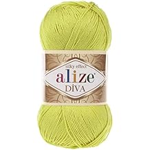100% Microfiber Acrylic Alize Diva Silk Effect Knitting Sport Crochet Yarn Lot of 4 Ball skeins 400gr 1532yds Color 109 Lime
