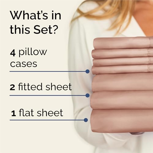 Image of Split King 7 Piece Bed Sheet Set - Comfy, Breathable & Cooling - Mauve | Ultra-Soft Hotel Luxury Bedding Set w / 8-16 Inch Deep Pockets, 1 Flat & 2 Fitted Sheet & 4 Pillowcases, Wrinkle & Fade Free