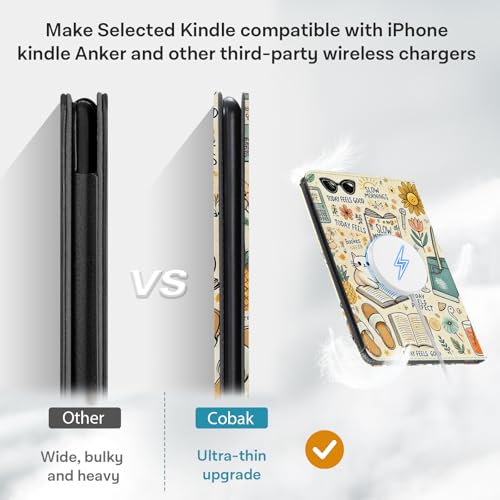 Image of CoBak Stand Case for 7 inch Kindle Paperwhite 12th Gen 2024 and Kindle Colorsoft with Hand Strap - Compatible with iPhone MagSafe, for Samsung /Belkin /Anker Wireless Charging Pads, Durable, Auto Sleep Wake