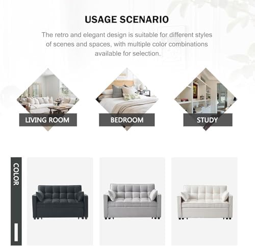 Sleeper Sofa Bed, 3 in 1 Sofa Bed Pull Out Couch Bed with Adjustable Backrest, Modern Sofa Bed for Living Room, Convertible Sofa Couch Bed for Bedroom. (Black)