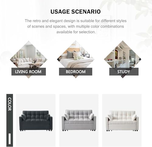 Sleeper Sofa Bed, 3 in 1 Sofa Bed Pull Out Couch Bed with Adjustable Backrest, Modern Sofa Bed for Living Room, Convertible Sofa Couch Bed for Bedroom. (Black)