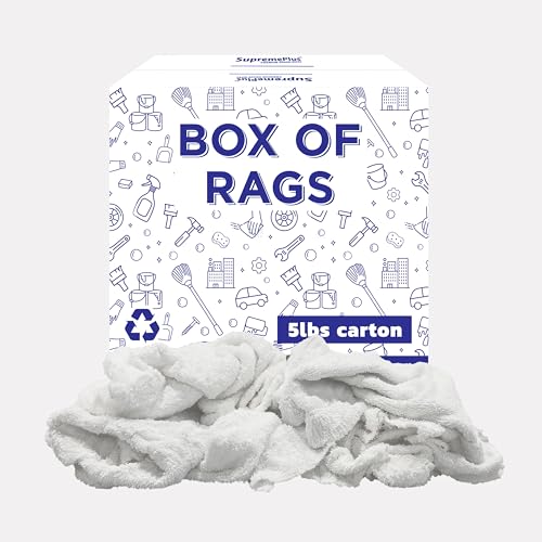 SupremePlus Recycled White Terry Cloth Rags - High Absorbent Terry Towel Cleaning Rags for Cleaning House, Industrial & Workshops, Bulk Shop Rag (5 lbs. Box)