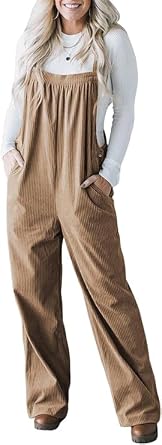 Chvity Women Corduroy Overalls with Pockets Casual Loose Fit Sleeveless Jumpsuits
