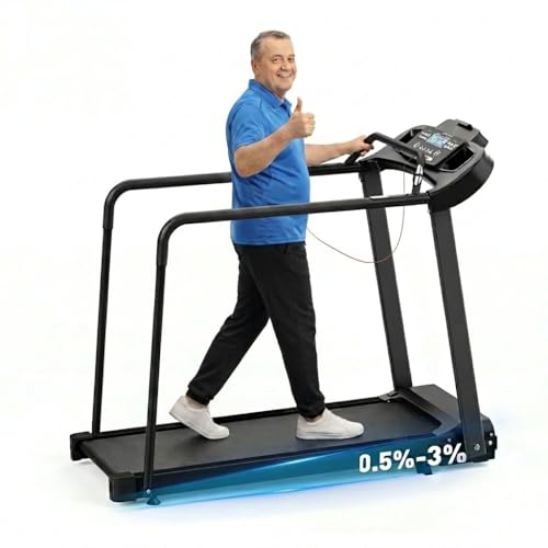 FLIMDER Senior Walking Treadmill with Manual Incline, 2-Level Adjustable, 2.5HP Quiet Motor, Extra-Long Handrails, 0.5-6MPH Low-Impact, 300LBS Capacity, Heart Rate Sensor, 12 Programs, Foldable
