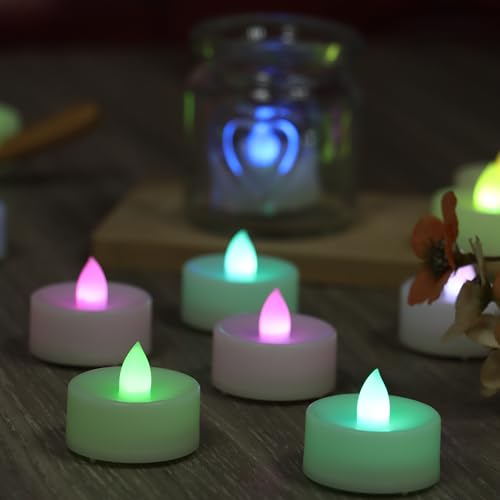 Image of CANDLE CHOICE Color Changing Battery Operated Flameless Tea Lights Bright Flickering LED Tealight Candles Wedding Table Centerpieces Halloween Thanksgiving Christmas Decorations Batteries Incl 24 Pack