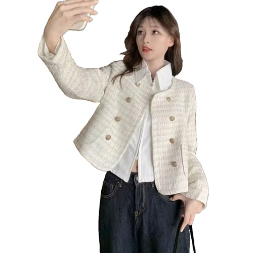 Manteaux courts en tweed coréen pour femmes vestes décontractées col rond