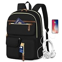 RAINSMORE Laptop Backpack for Women 15.6 Inch Waterproof Womens Teacher Work Travel Backpacks with USB Charging Port Anti-Theft Large Computer Bookbag Daypack for Casual College Lightweight Black