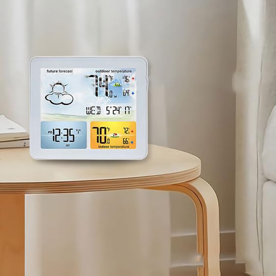 Stacja meteorologiczna z czujnikiem zewnętrznym,Cyfrowy budzik,Domowa stacja meteorologiczna z wyświetlaczem LCD,Temperatura zewnętrzna wewnątrz,Data,Prognoza pogody,czarny