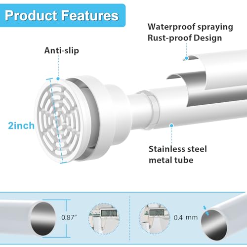Image of Tension Curtain Rod 30 To 63 Inch White Tension Rods Adjustable Spring Loaded Curtain Rods 7 /8 inch Curtains Rods No Drilling Tension Rods For Windows Bedroom Closet Doorway Door (Pack of 2)