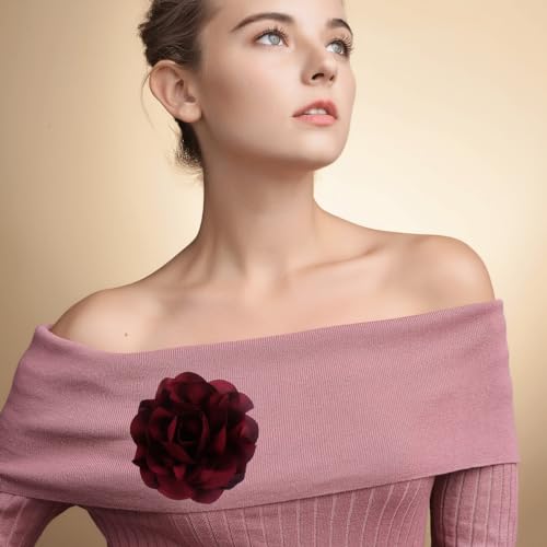 Image of Dainty Fabric Rose & Camellia Flower Oversized Brooch Pins & Hair Clip - Large Lapel Pin, 4.3in /7.5in