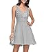 Produktbild CLLA dress Damen Chiffon V-Ausschnitt Abendkleider Ballkleider Elegant Kurz Spitze Brautjungfernkleider Partykleider(Silber,52)