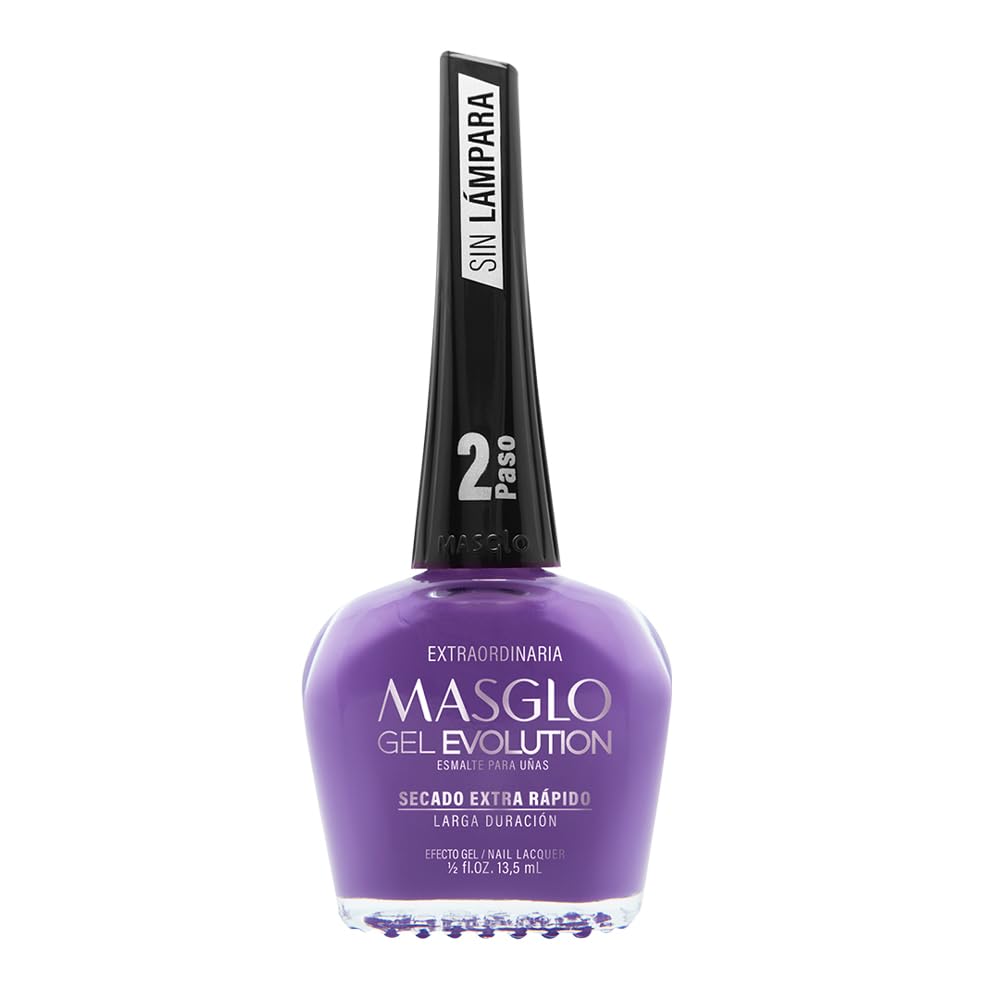 MASGLO GEL EVOLUTION Nail Polish Gel Effect, No UV/Led Lamp Required, Duration up to 12 day, 1 peice color Gel sin necesidad de lampara UV/Led, hasta