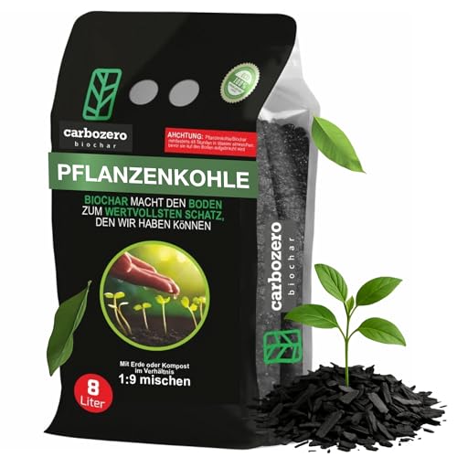 Carbozero Pflanzenkohle | Aktivierte Pflanzenkohle Bio für Garten & Terra Preta | Bodenverbesserer für Gemüse & Blumen | Schwarzerde mit Vulkanasche (8 liter)