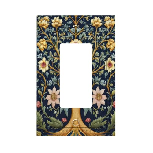 Life Tree with Flowers Floral Single Decora Outlet Wall Plate 1 Gang Rocker Decorative Switchplate Faceplate GFCI Light Switch Covers for Home Living Decor
