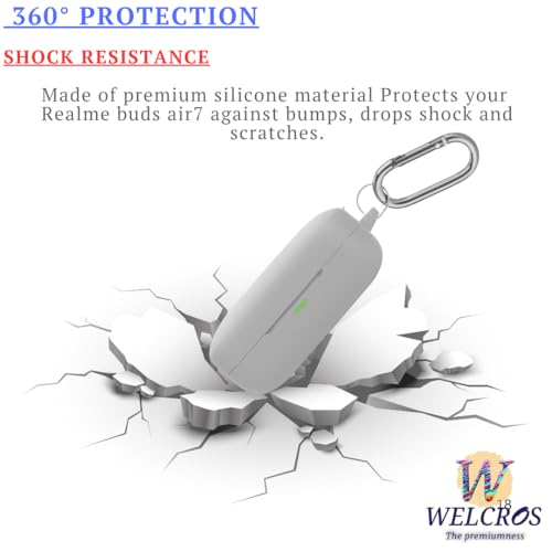 Image of WELCROS Soft Silicone Case Cover Compatible for Realme Buds Air 7 | 7 Pro (Grey, with Keychain)