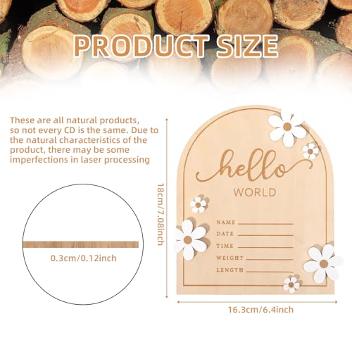 Image of ​Wooden Hello World for Baby Showers, 7.1 Inch Baby Announcement Sign, Birth Announcement Sign for Hospital Welcome Newborn Boys and Girls Shower, Nursery Hospital Information Record Board