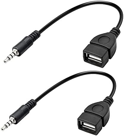 MEIRIYFA 3.5mm Male AUX Audio Plug Jack To USB 2.0 Female Converter Adapter Cable Cord for for Car Aux Port - 2pcs (Car Need Decoding Function)