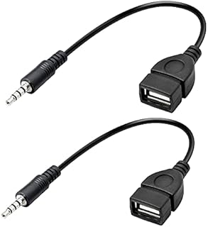 MEIRIYFA 3.5mm Male AUX Audio Plug Jack To USB 2.0 Female Converter Adapter Cable Cord for for Car Aux Port - 2pcs (Car Need Decoding Function)