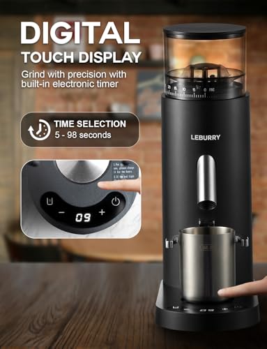 Image of Burr Coffee Grinder - Portable Coffee Bean Grinder with 60 Grind Settings, LCD Timer, 51 & 58mm Portafilter Compatible - Rechargeable Electric Espresso Grinders for Home, Office & Travel