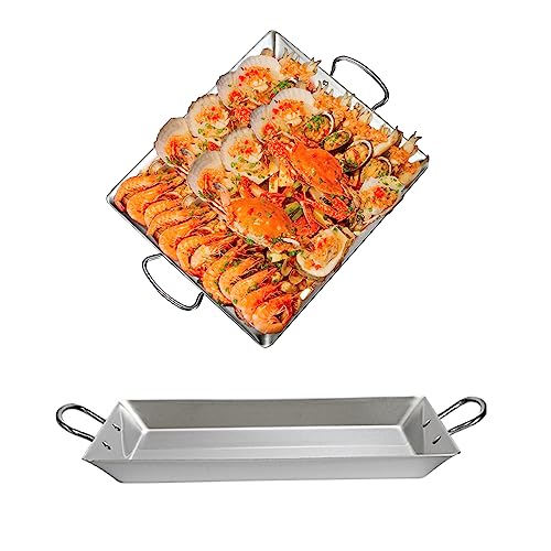 SVRITE Paellera española de acero inoxidable con fondo plano de 41,5/45/48,3 cm, plato de pescado horneado, bandeja de mariscos con asas dobles remachadas, utensilios de cocina para hogares o