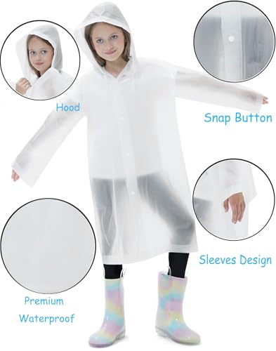 Image of 2 Pack Reusable Waterproof Raincoat EVA Emergency Rain Ponchos One Size Rain Jacket for Children, Boys and Girls