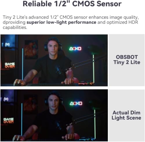 Image of OBSBOT Tiny 2 Lite, PTZ 4K Webcam 1080P@60fps HDR, PC Camera with AI Tracking, Microphones with AI Noise Cancellation, Tripod, Gesture Control, Autofocus, Plug&Play, Ideal for Gaming or Streaming
