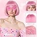 PLULON Pink Bob Wig with Heart Sunglasses and Hair Cap, Colorful Short Bob Wigs Synthetic Party Wigs Funny Cosplay Hairpieces for Women Men Daily Bachelorette Halloween Costume Party Decorations