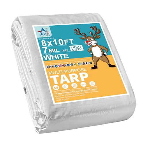 STARPYNG-7 Mil White 8x10 Feet Tarp-Multifunctional White Waterproof Tarpaulin-Waterproof UV Resistant Rip and Tear Resistant Poly Tarpaulin with Reinforced Edges for Cover