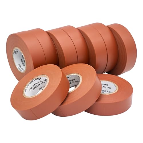 Image of TradeGear Brown 10 Pack - UL Listed Colored Electrical Tape, 60 ft x 3 /4 in, 600V, Flame Retardant, Waterproof, Rubber Adhesive - Phase Marking, Wire ID, Automotive