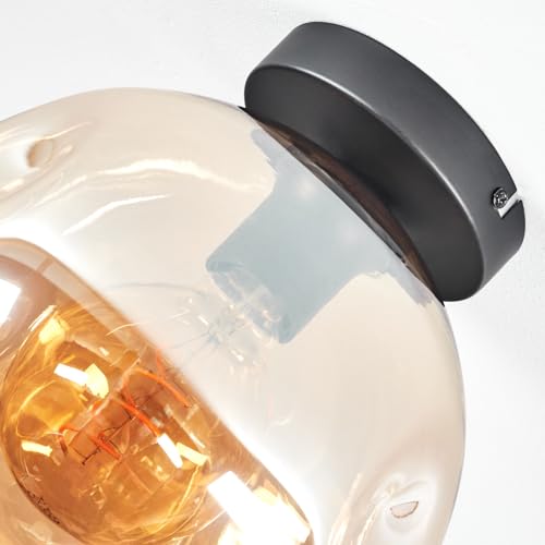 Plafonnier verre ambre structure 25 cm Ripoll abat-jour resistant