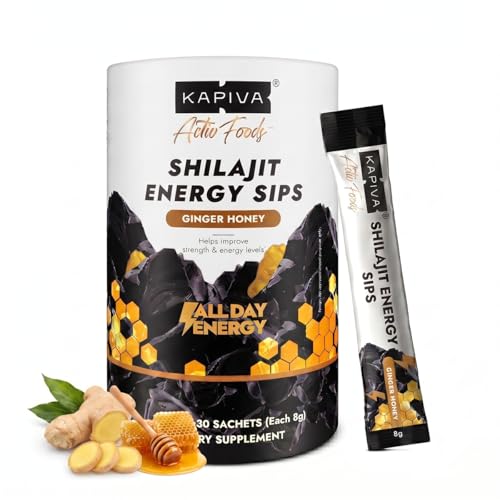 Kapiva Shilajit Honey Sticks 7500mg Pure Shilajit Easy-to-Consume On-the-Go Sticks Energy & Stamina Support Ginger Honey Flavor 30 Count