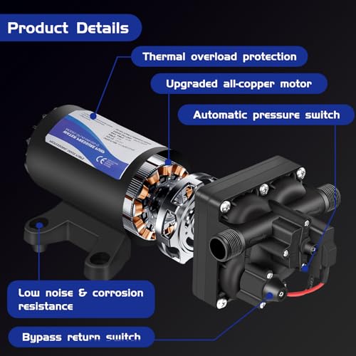 Image of 4048153E75 Electric Water Pump, 12V 4 GPM, 55 PSI, 10 Amps Self-Priming Diaphragm Pump, Compatible with RV, Caravan Marine Yacht,Farmland and Garden Irrigation,with Pressure Switch and Filter